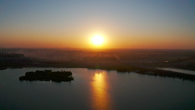 辽宁沈阳秋季丁香湖大气航拍城市风光