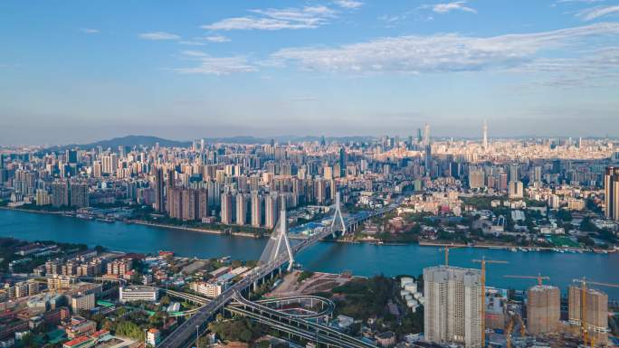 广州鹤洞大桥和城市天际线延时摄影4k画质