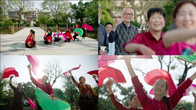 老年人 公园 晨练 广场舞 花灯