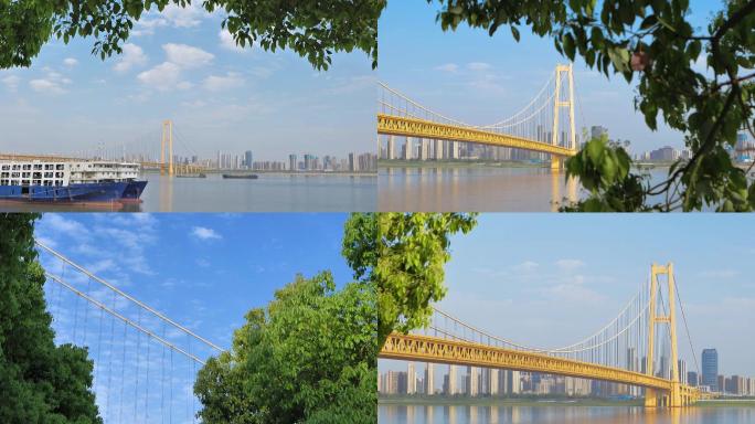 夏天江边桥梁自然风景素材