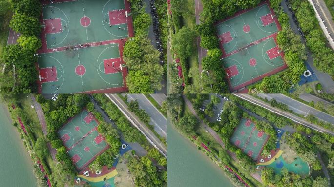 广西南宁江滨公园篮球场4K航拍