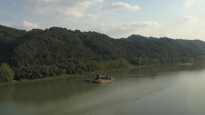 青神岷江航拍河流绿水青山船