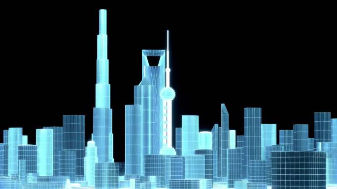 3d抽象线框城市，上海