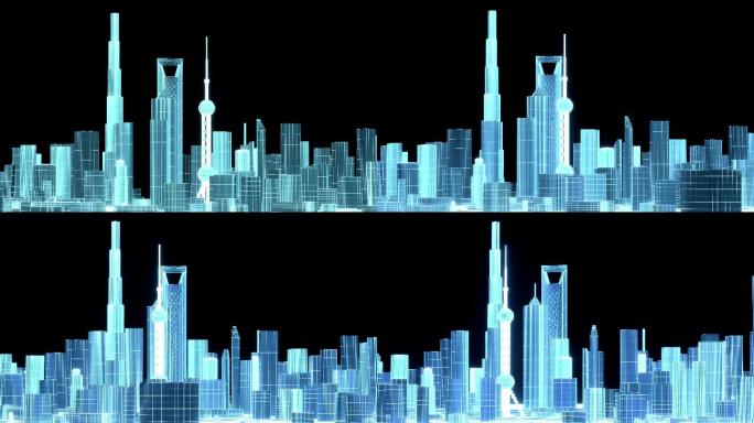 3d抽象线框城市，上海