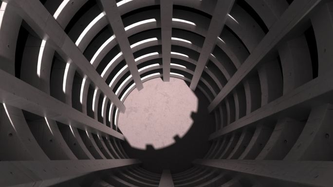 抽象现代圆形建筑深井深基坑光与影动态视频