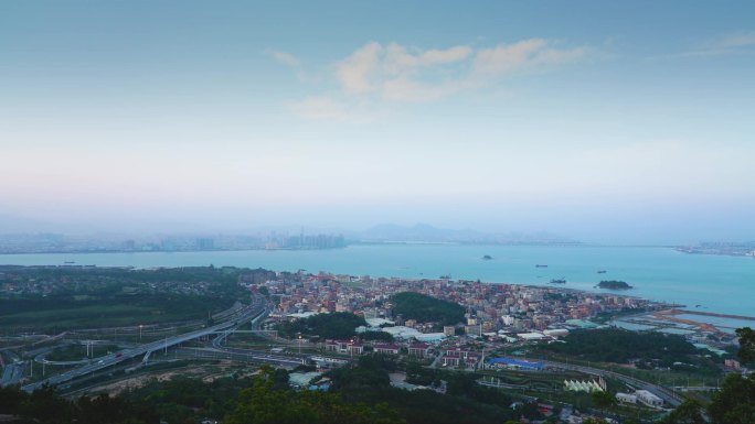 城市大景昼夜更替-厦门城市海湾大景