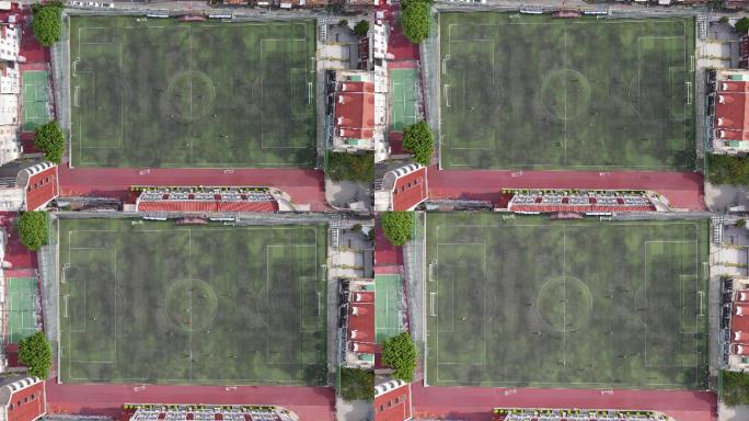 俯拍运动场踢足球比赛