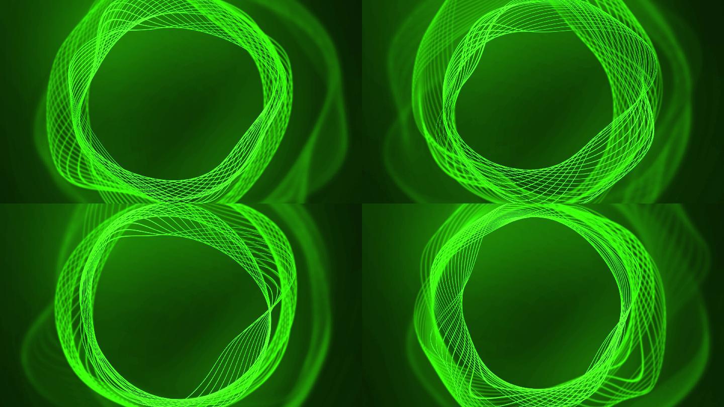 4K彩色波浪圆绿色充电能量能源扩散绿光发