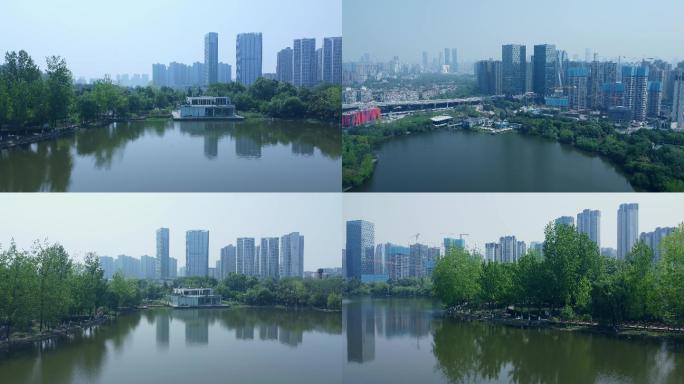 成都东湖公园航拍4k