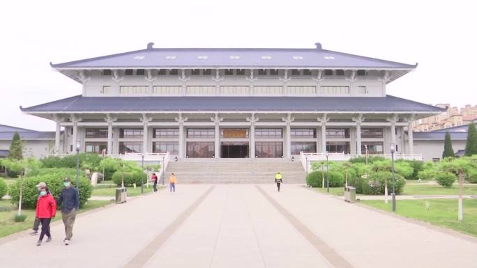 赤峰博物馆图书馆航拍古色古香建筑
