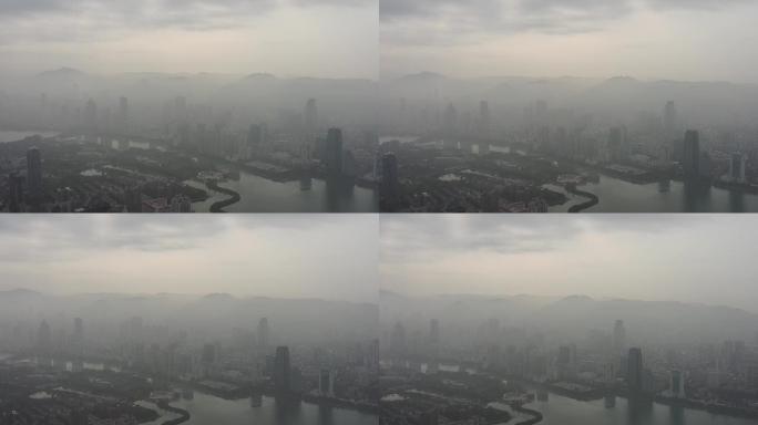 4K原素材-航拍薄雾中的厦门城市全景