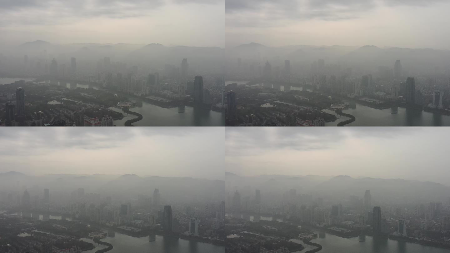 4K原素材-航拍薄雾中的厦门城市全景