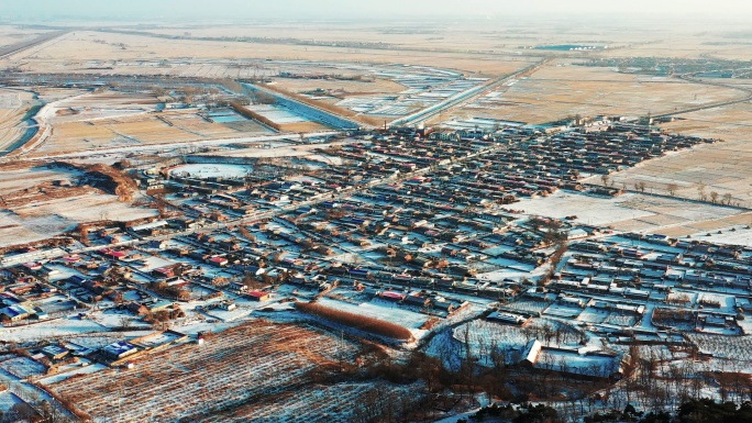 东北冬季沈阳农村石佛寺航拍