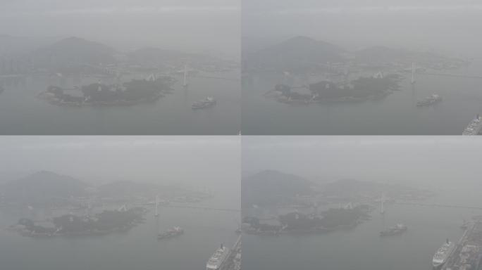 4K原素材-清晨薄雾海沧大桥繁忙交通