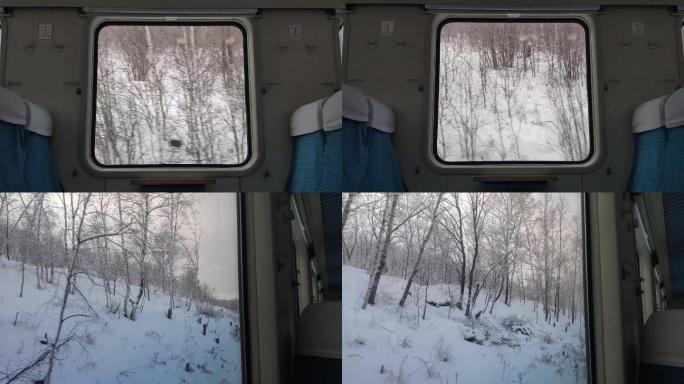 火车车窗外的雪原
