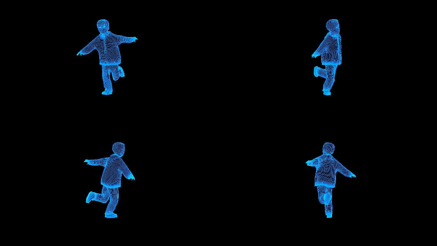 蓝色线框全息科技小孩动画带通道