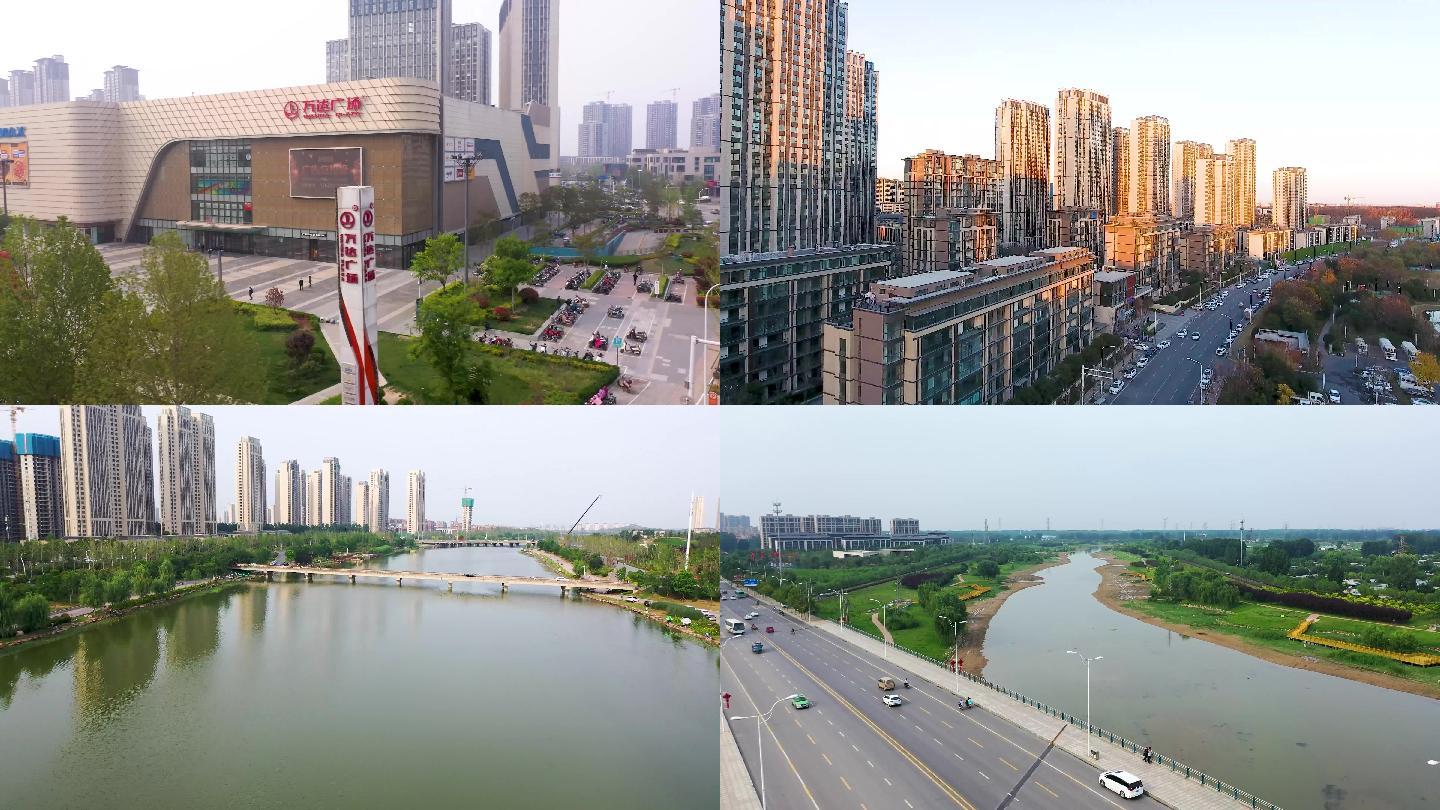 河南郑州惠济区道路河流建筑4k航拍