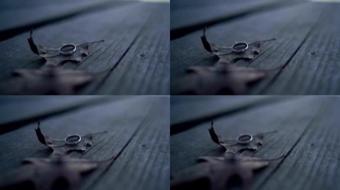 叶子上的结婚戒指哥特式风格实拍视频素材分