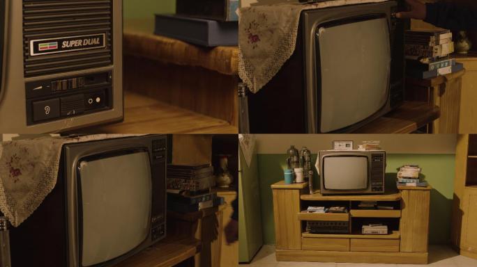 90年代打开老式电视机看电视带绿幕可抠像