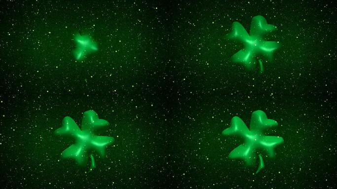3D绿色四叶草特效渲染绿植粒子光点