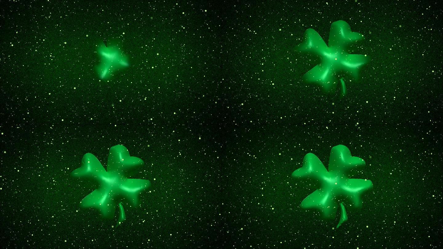 3D绿色四叶草特效渲染绿植粒子光点
