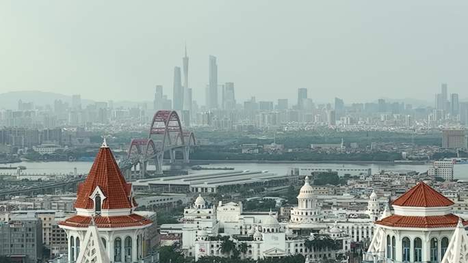 广州番禺白宫远眺天河全貌新光大桥