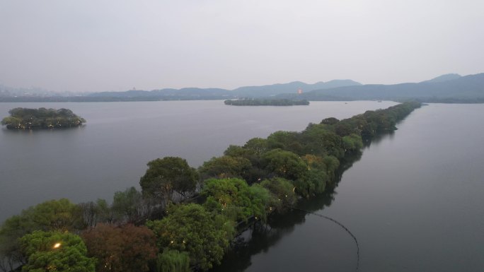 杭州西湖苏堤春晓航拍