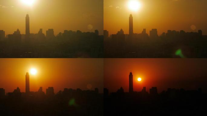 城市日落景观延时视图
