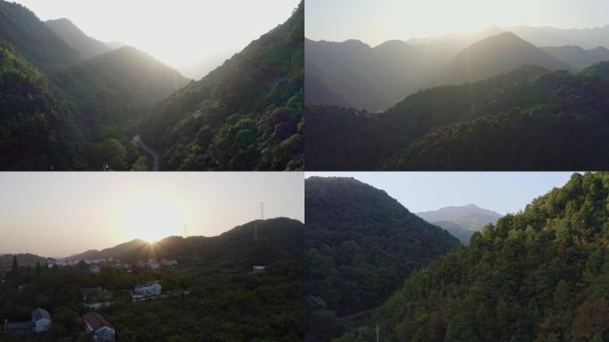 大山里村庄村寨航拍夕阳