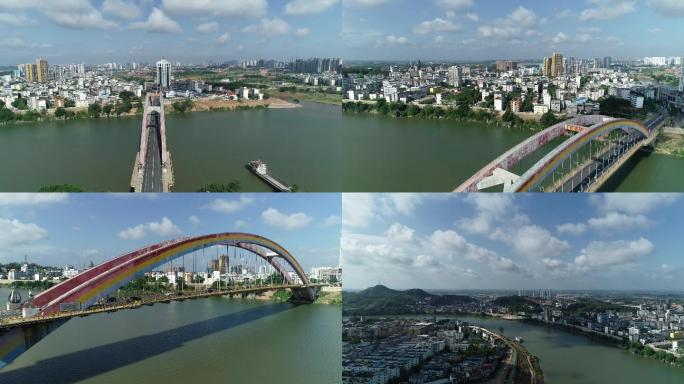 广西南宁邕宁区城区和蒲庙大桥蓝天白云航拍