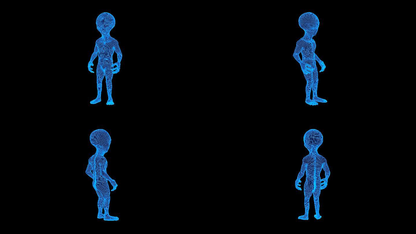 全息蓝色线框外星人动画带通道