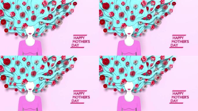 女性剪影配鲜花庆祝母亲节快乐背景