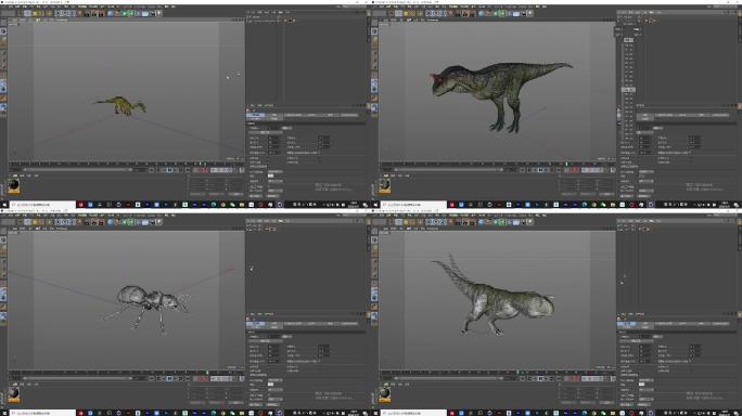 多个古代恐龙生物c4d角色动画工程