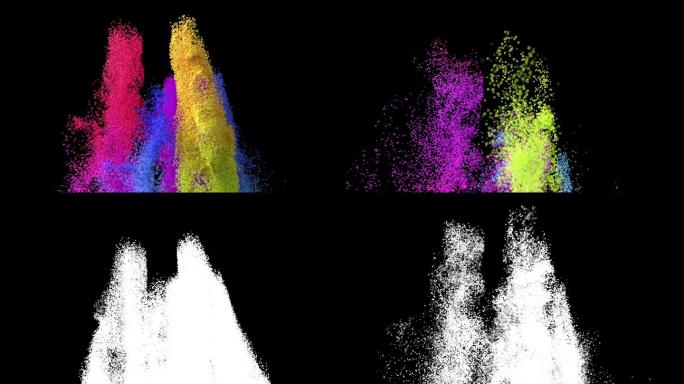 计算机生成的多色粒子爆炸的慢动作视频