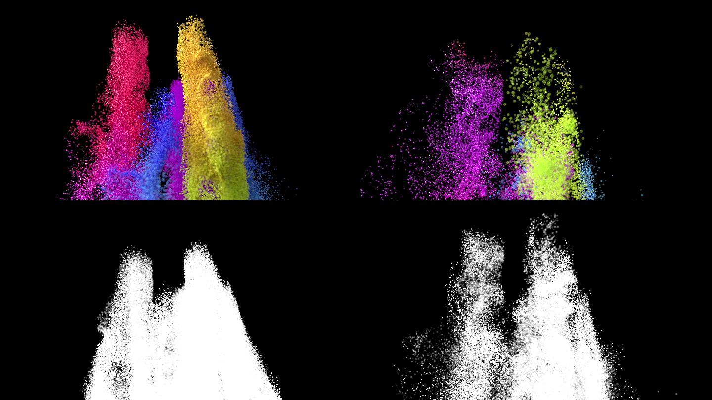 计算机生成的多色粒子爆炸的慢动作视频