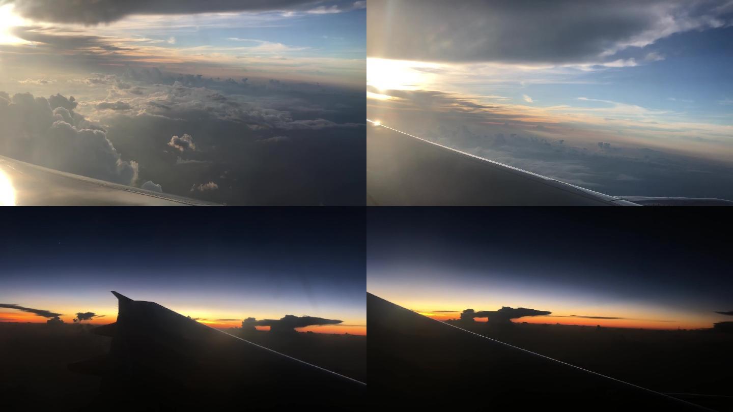 机舱外云层日落