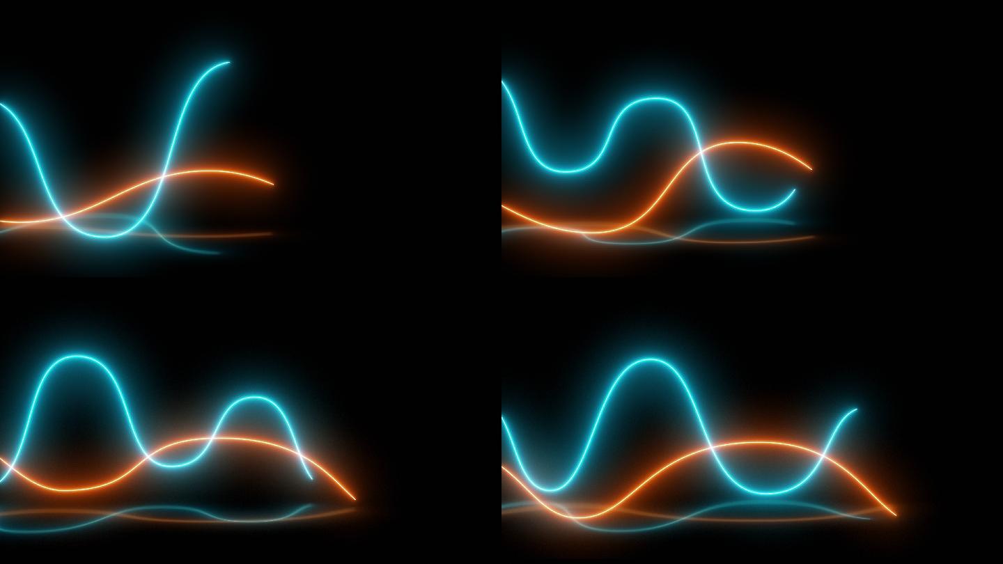 抽象蓝橙色霓虹灯波浪线
