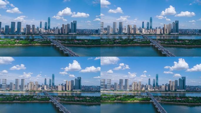 长沙航拍延时 橘子洲大桥航拍