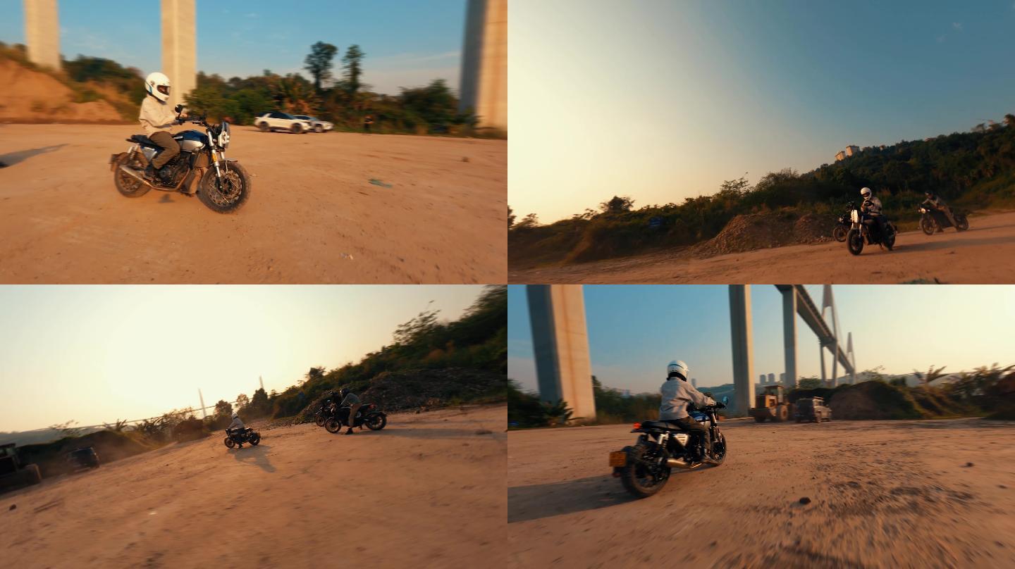 穿越机摩托车环绕拍摄