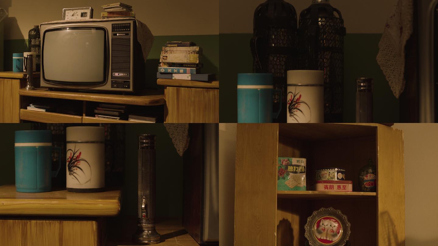 90年代房间老物件电视手电筒零食罐