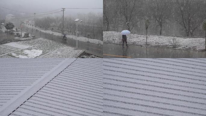 农村景区下雪雪花飘舞雪景景观7