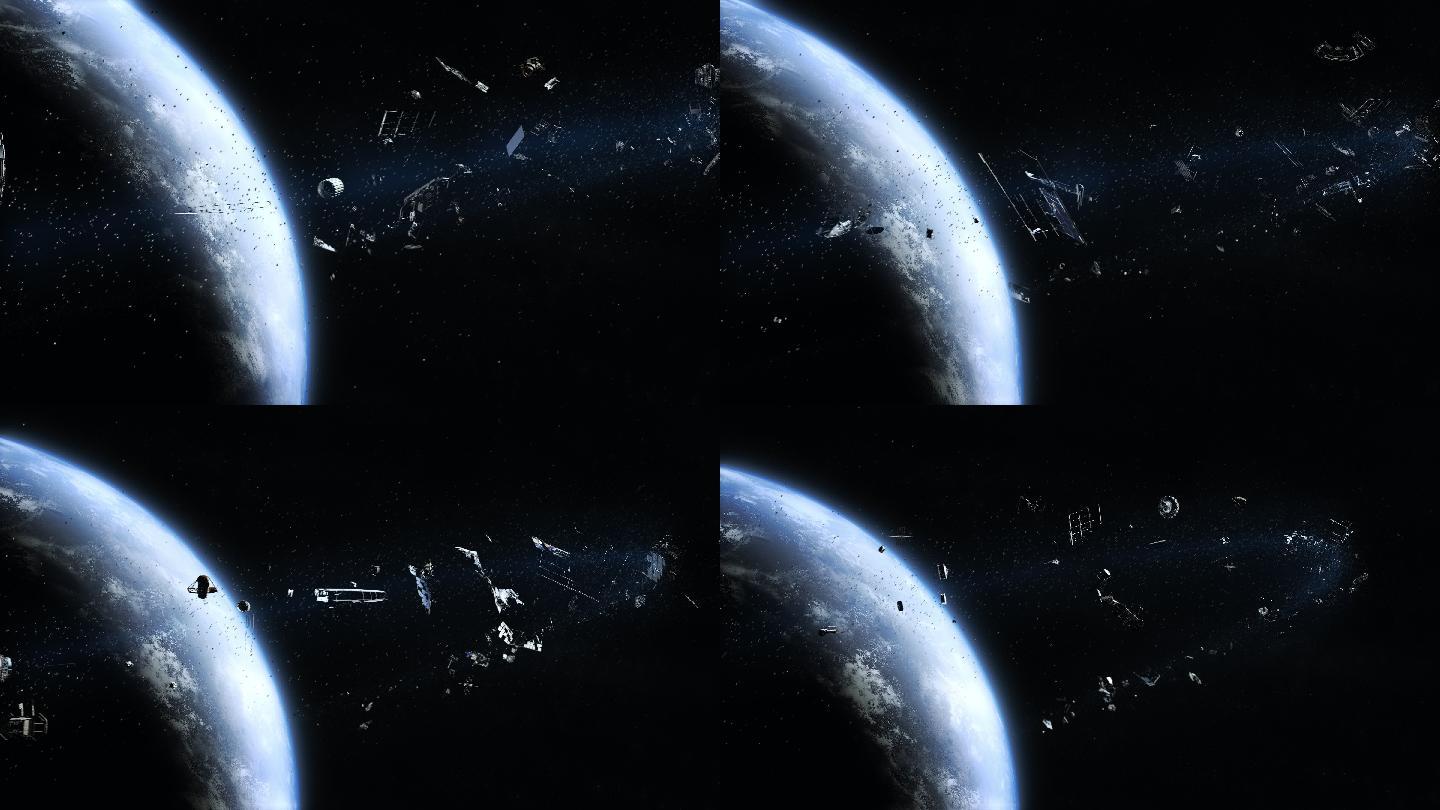 地球动画特效太空垃圾元素绕地