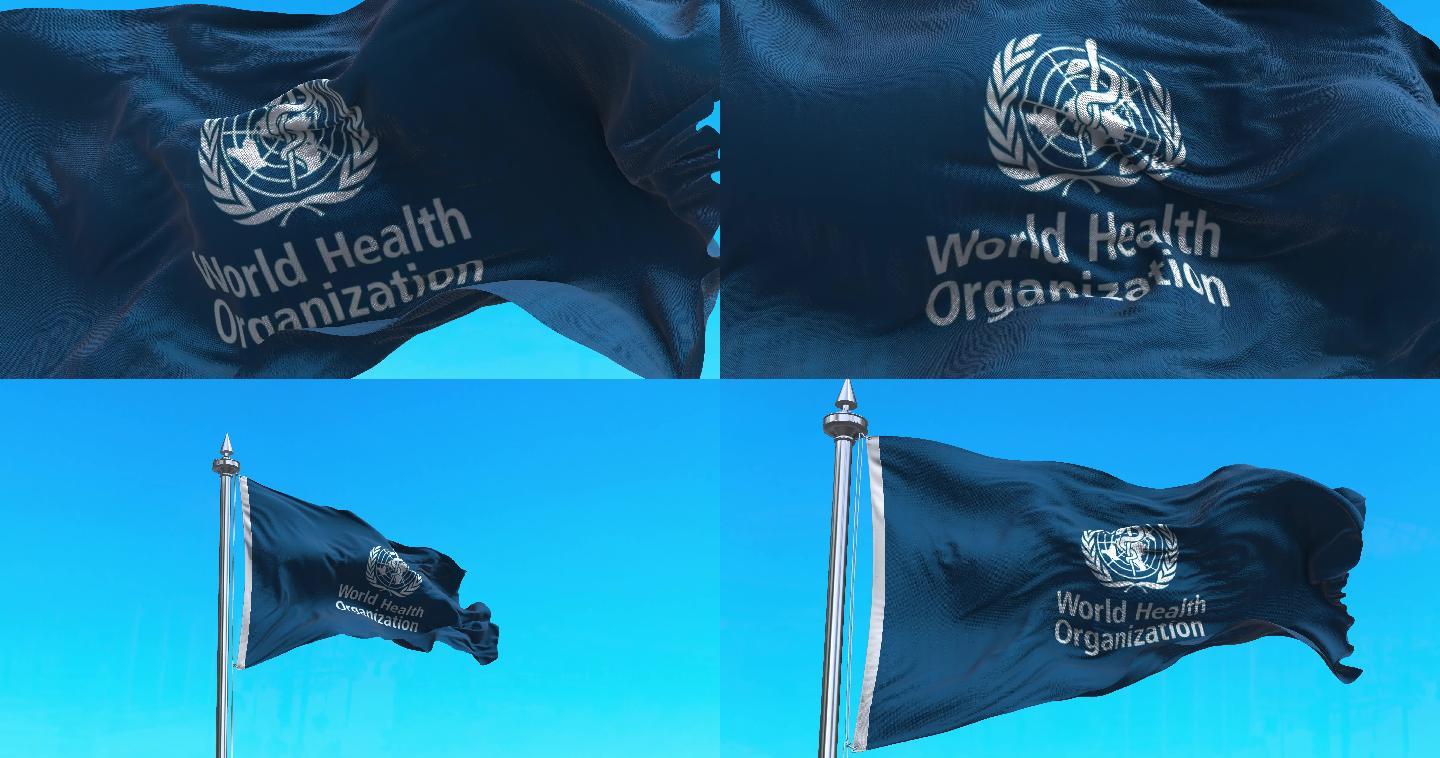 【4k】 世卫组织旗帜飘扬在蓝天上
