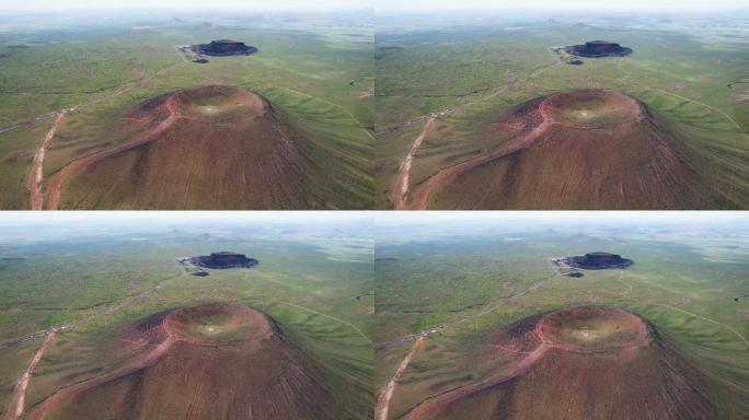 大草原和火山口鸟瞰图