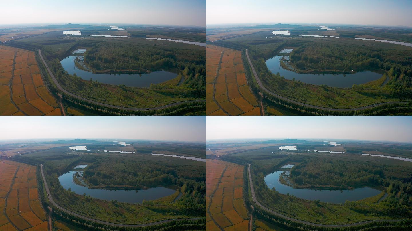 秋季辽河湿地环绕大气航拍风光