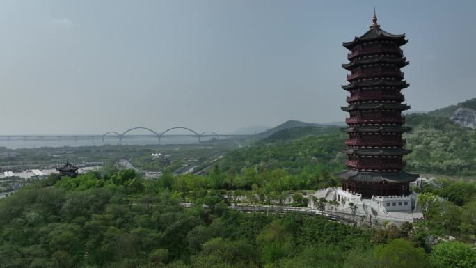 航拍襄阳岘山岘首山岘首亭文笔峰塔景点风光