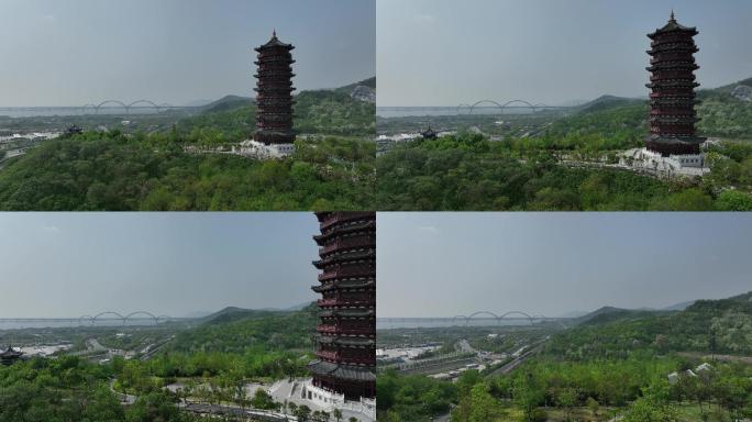 航拍襄阳岘山岘首山岘首亭文笔峰塔景点风光