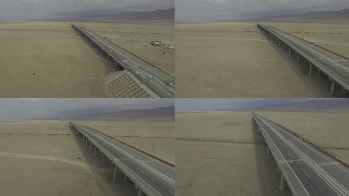 航拍沙漠中的路桥