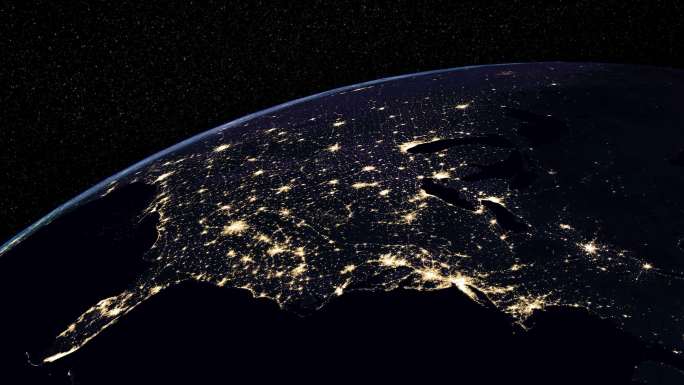 卫星视图地球夜景夜晚夜色灯火通明