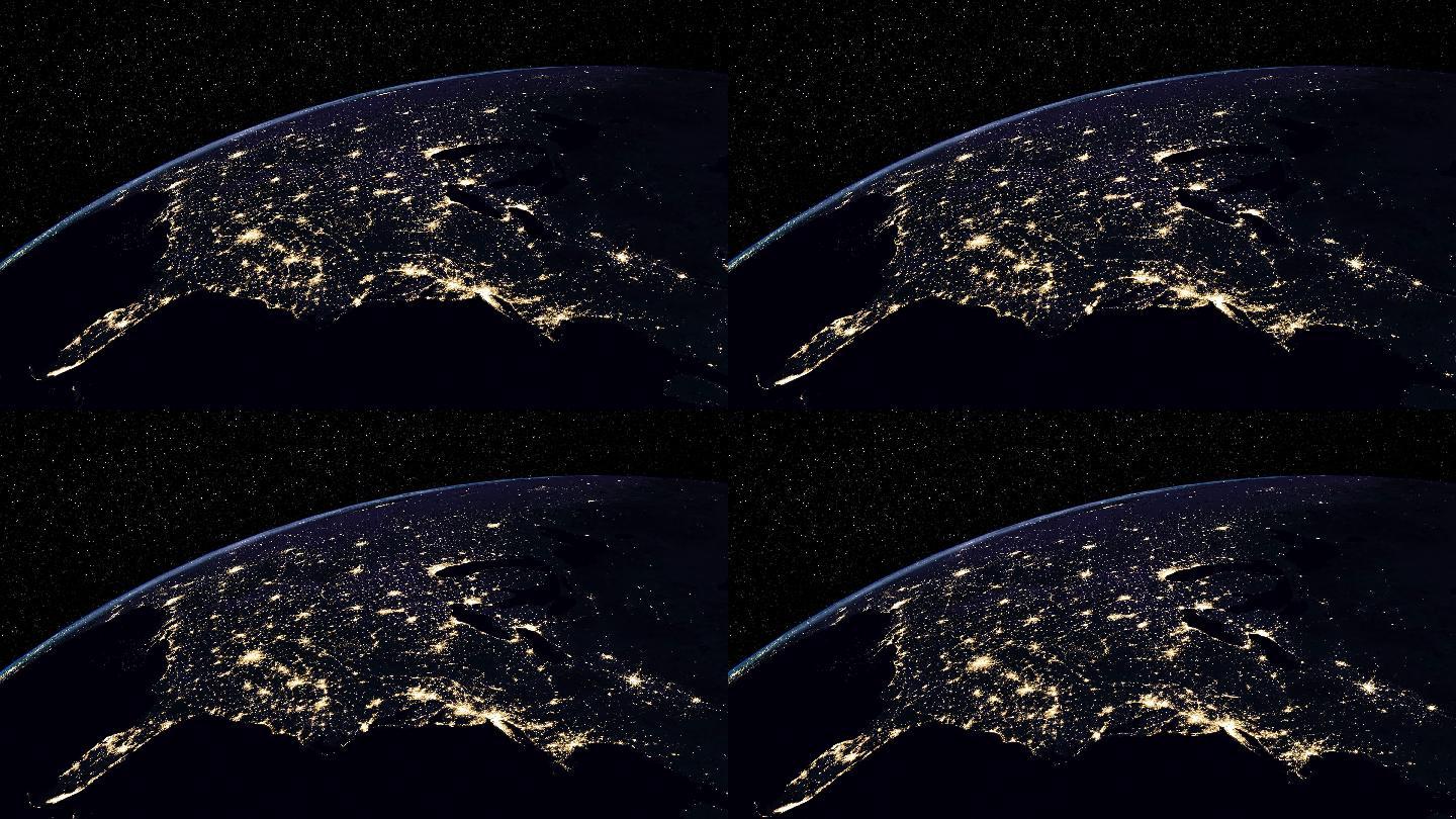 卫星视图地球夜景夜晚夜色灯火通明
